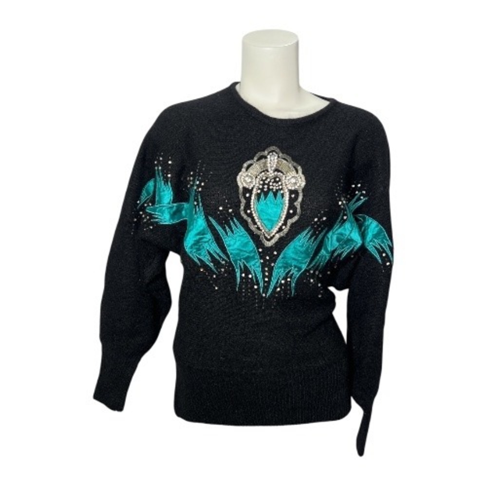 Cedars Vintage 80's Black Beaded Sequined Embellished Sweater‎ Angora Medium